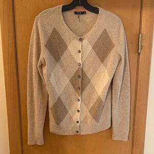Apt 9 Kohls Women’s Cashmere Argyle Cardigan Sweater Tan Cream Size Large